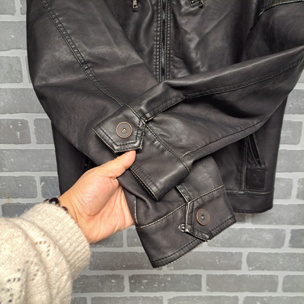 David Outerwear Mens PU Leather Black Full Zip Pockets Jacket Size Large - Picture 6 of 15